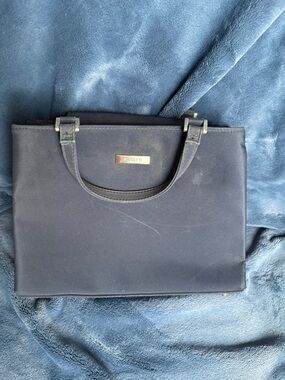Rosetti Navy Structured Satchel with Gold Nameplate